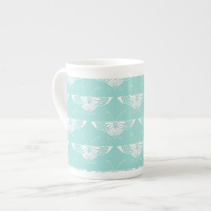 Tasse En Porcelaine Papillon déco stylisé - bleu glace