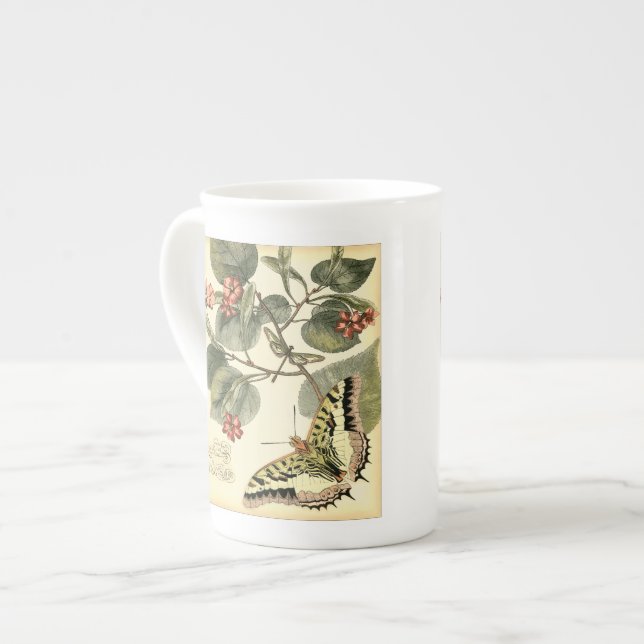 Tasse En Porcelaine Papillon et libellule à fleurs rouges (Devant gauche)