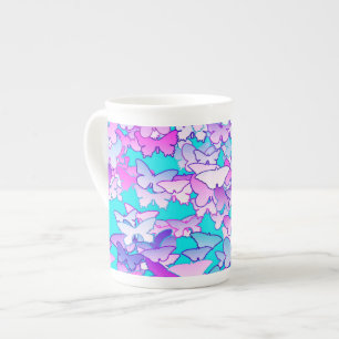 Tasse En Porcelaine Papillons, violet et turquoise
