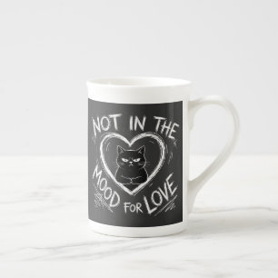 Tasse En Porcelaine Pas d'humeur pour l'amour Chat grincheux Sarcastiq