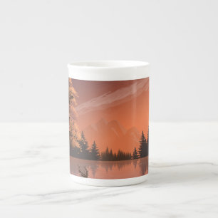Tasse En Porcelaine Paysage du lever du soleil avec lac et Deers-51207