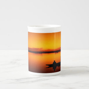 Tasse En Porcelaine Paysage naturel Coucher de soleil avec bateau