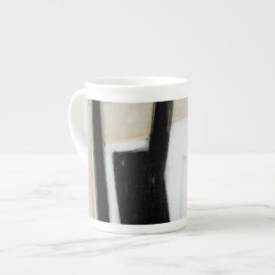 Tasse En Porcelaine Peinture noire et blanche abstraite