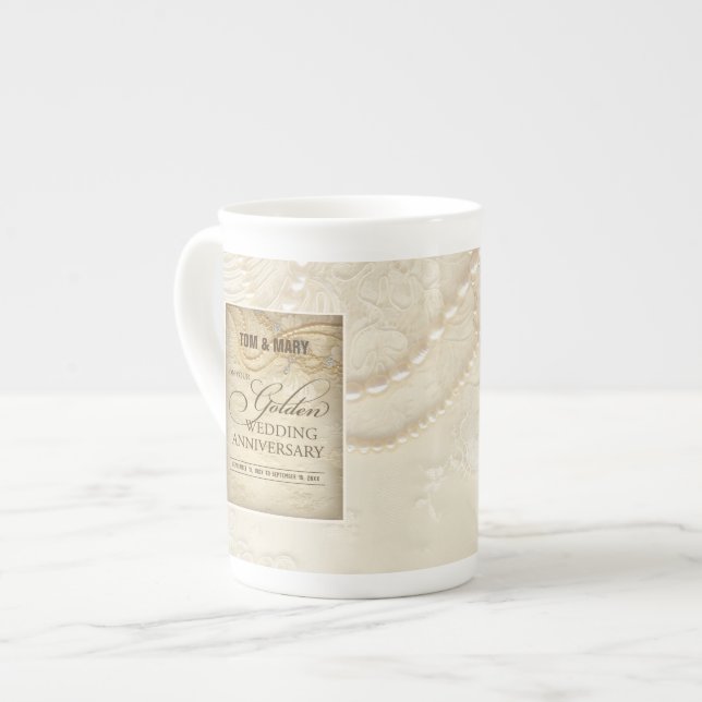 Tasse En Porcelaine Perles personnalisables, 50e anniversaire de Maria (Devant gauche)