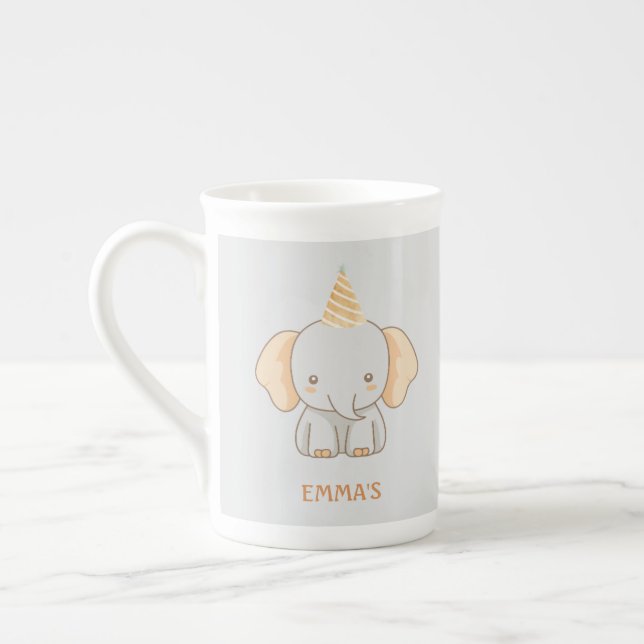 Tasse En Porcelaine Personalized Cute Elephant Kids Name (Gauche)