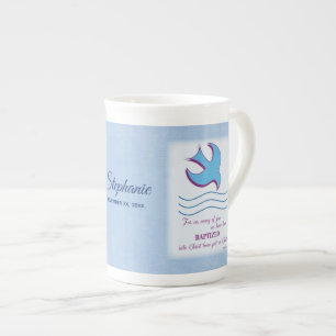 Tasse En Porcelaine Personnaliser, Colombe de baptême adulte sur fond 