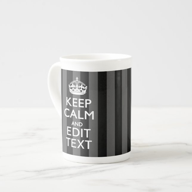 Tasse En Porcelaine Personnalized KEEP CALM Your Text on Black Stripes (Devant gauche)