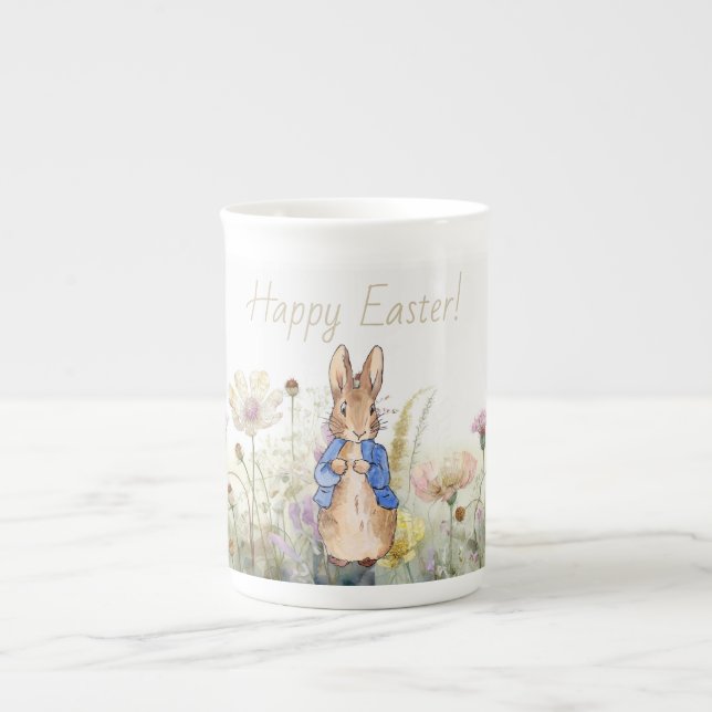 Tasse En Porcelaine Peter le lapin fleurs sauvages Joyeux Pâques (Devant)