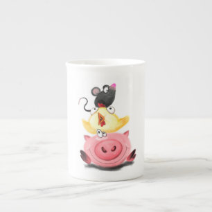 Tasse En Porcelaine Piggy Chick et souris amis Mug Amusement