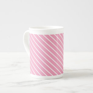 Tasse En Porcelaine Pinstripes diagonales - rose coquille et blanc