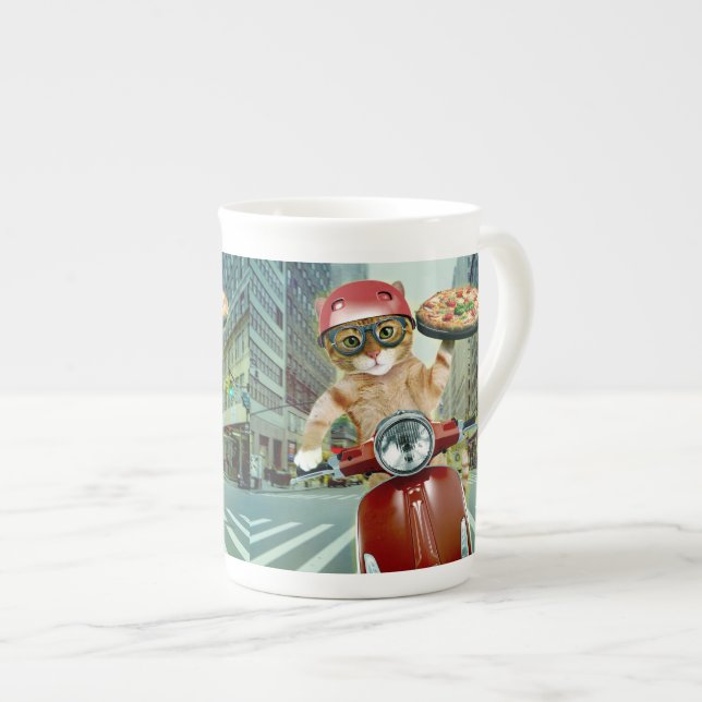Tasse En Porcelaine Pizza cat - chat - livraison de pizza (Devant droit)