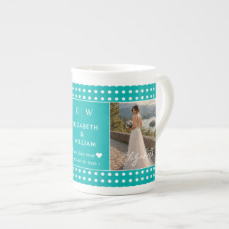 Tasse En Porcelaine Points blancs sur sarcelle – Mariage personnalisé 