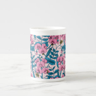 Tasse En Porcelaine Pois doux et bourdons, rose et bleu