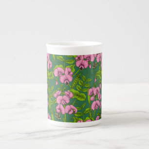 Tasse En Porcelaine Pois doux et bourdons, vert et rose