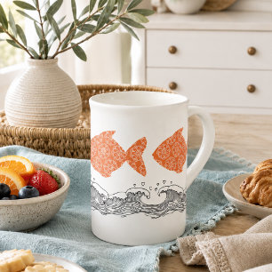 Tasse En Porcelaine Poissons et vagues