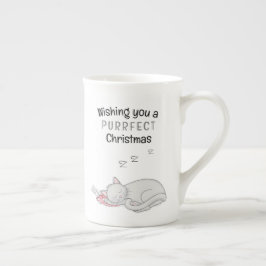 Tasse En Porcelaine Purrfffffet de Noël couché chat os Chine Mug