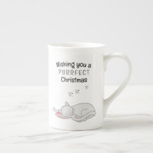 Tasse En Porcelaine Purrfffffet de Noël couché chat os Chine Mug