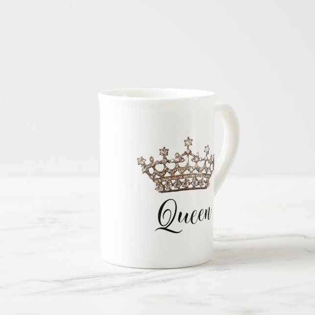 Tasse En Porcelaine "Queen" Tiara Design (Devant droit)