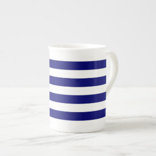 Tasse En Porcelaine Rayures bleues et blanches nautiques