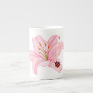 Tasse En Porcelaine Red Ladybug rose Lily Flower nom personnalisé fill