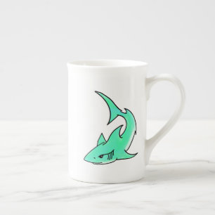 Tasse En Porcelaine requin souriant de dessin animé bleu vert océan an