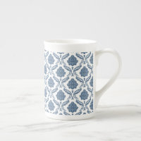 Rococo Damassé Petit Motif Bleu sur Blanc