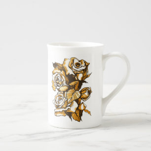 Tasse En Porcelaine Rose, art floral graphique, fleurs roses fleuries