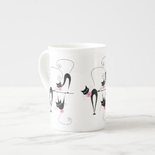 Tasse En Porcelaine Rose girly de chat noir