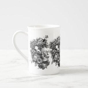 Tasse En Porcelaine Roses et papillons de nuit - Noir