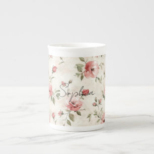 Tasse En Porcelaine Roses Fleurales Rose Pâle Ivoire  