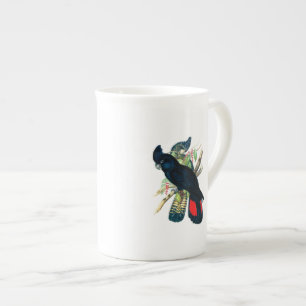 Tasse En Porcelaine Rouge coupé la queue, Cockatoos. noirs (de