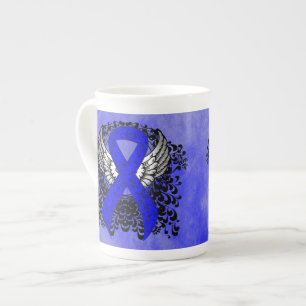 Tasse En Porcelaine Ruban de sensibilisation bleu avec ailes