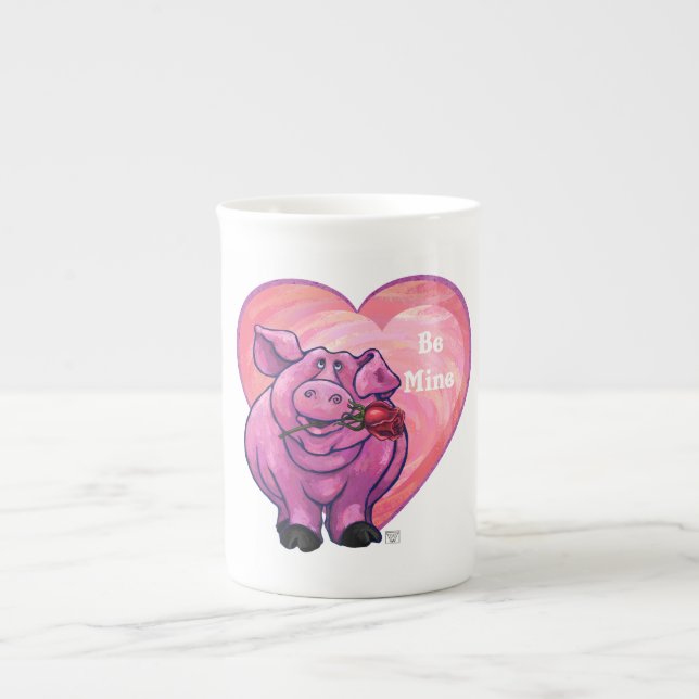 Tasse En Porcelaine Saint Valentin au cochon (Devant)