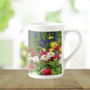 Tasse En Porcelaine Salvia Bleue et Jardin Zinnia Floral