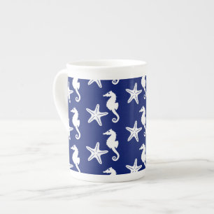 Tasse En Porcelaine Seahorse & starfish - navy blue and white