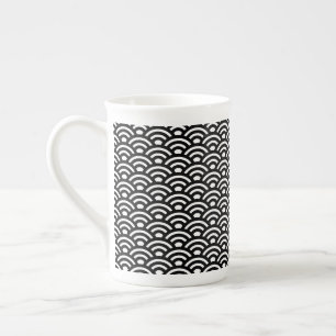 Tasse En Porcelaine Seigaiha, Vagues, Japonais, Noir et Blanc