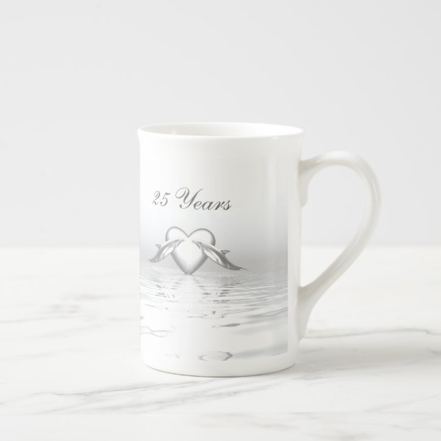 Tasse En Porcelaine Silver Anniversary Dolphins et Heart (Droite)