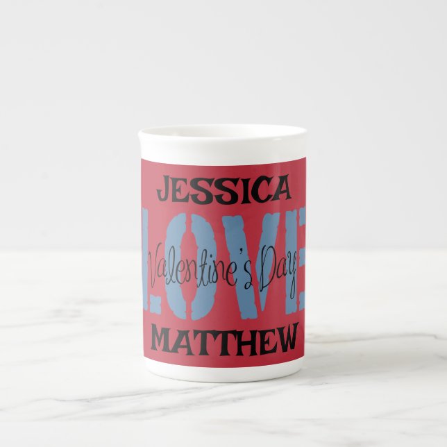 Tasse En Porcelaine simple élégant rose valentine, doux pour couple (Devant)