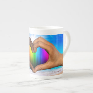 Tasse En Porcelaine SlipperyJoe dégradé de cœur arc-en-ciel vibrant in