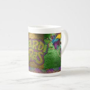 Tasse En Porcelaine SlipperyJoe's Mardi Gras Colliers de perles doublo