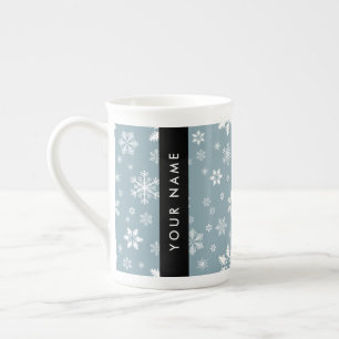 Tasse En Porcelaine Snowflakes blanc, Grey, Votre nom, Personnaliser