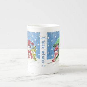 Tasse En Porcelaine Snowmen famille Bone China mug