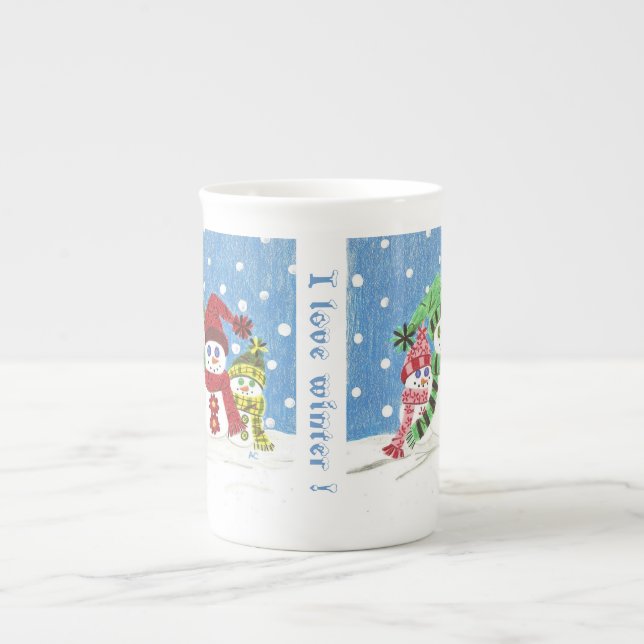Tasse En Porcelaine Snowmen famille Bone China mug (Devant)