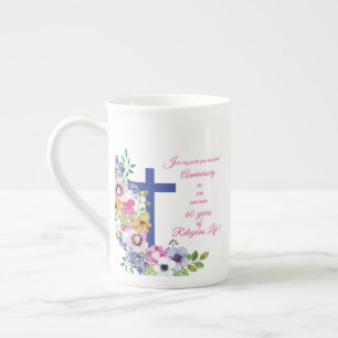 Tasse En Porcelaine soixantième Anniversaire, nonne, croix religieuse
