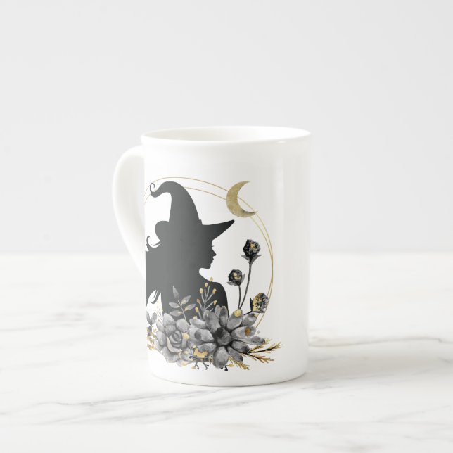 Tasse En Porcelaine Sorcière d'Halloween contemporaine moderne (Devant gauche)