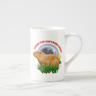 Tasse En Porcelaine Sous la Lune du Capybara Animal Mignon