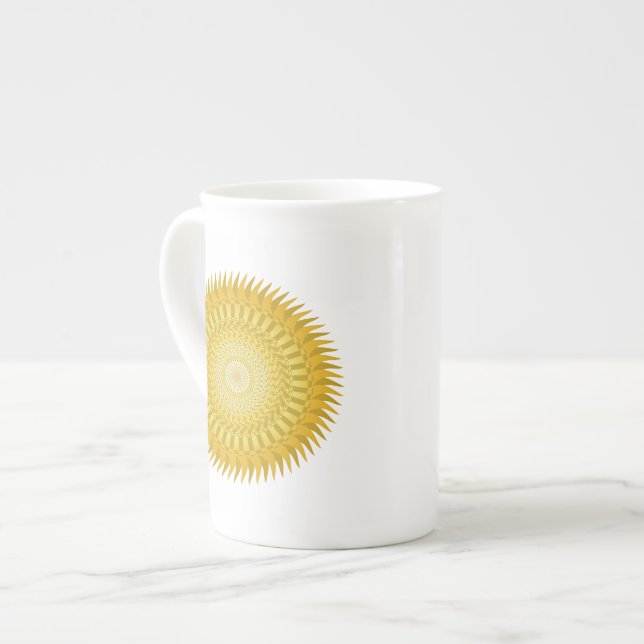 Tasse En Porcelaine Sun Mandala en jaune (Devant gauche)