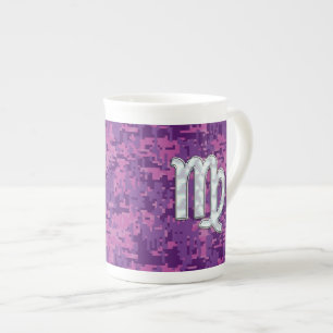 Tasse En Porcelaine Symbole Virgo Zodiac Camouflage numérique Fuchsia 