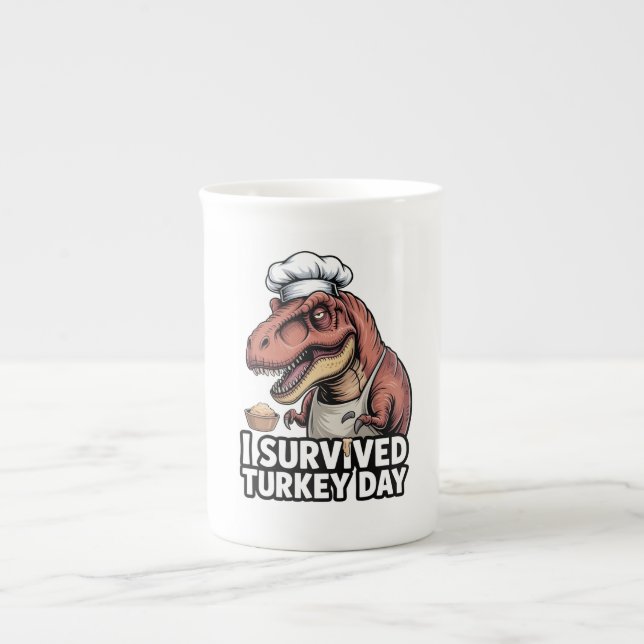 Tasse En Porcelaine T-Rex I Survived Turkey Day Chef  (Devant)