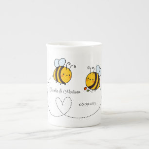 Tasse En Porcelaine Texte personnalisé Happy Love Bees